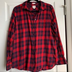 J Crew boy fit red and navy plaid buttondown
